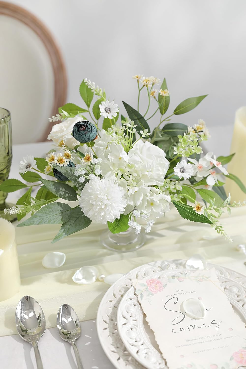 Forest Green Artificial Flowers Silk Fake Roses Peonies Greenery Combo Box Set for DIY Wedding Bouquets Bridal Shower Centerpieces Floral Arrangements Party Tables Home Decoration