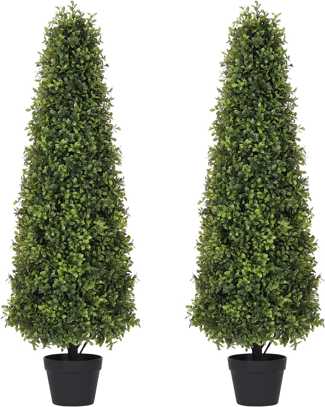 4ft Artificial Boxwood Topiary Trees (Set of 2) - UV Resistant Faux Plants Outdoor, Realistic 48in Fake Potted Bushes and Shrubs for Front Porch, Planter, Patio - Low Maintenance & Evergreen