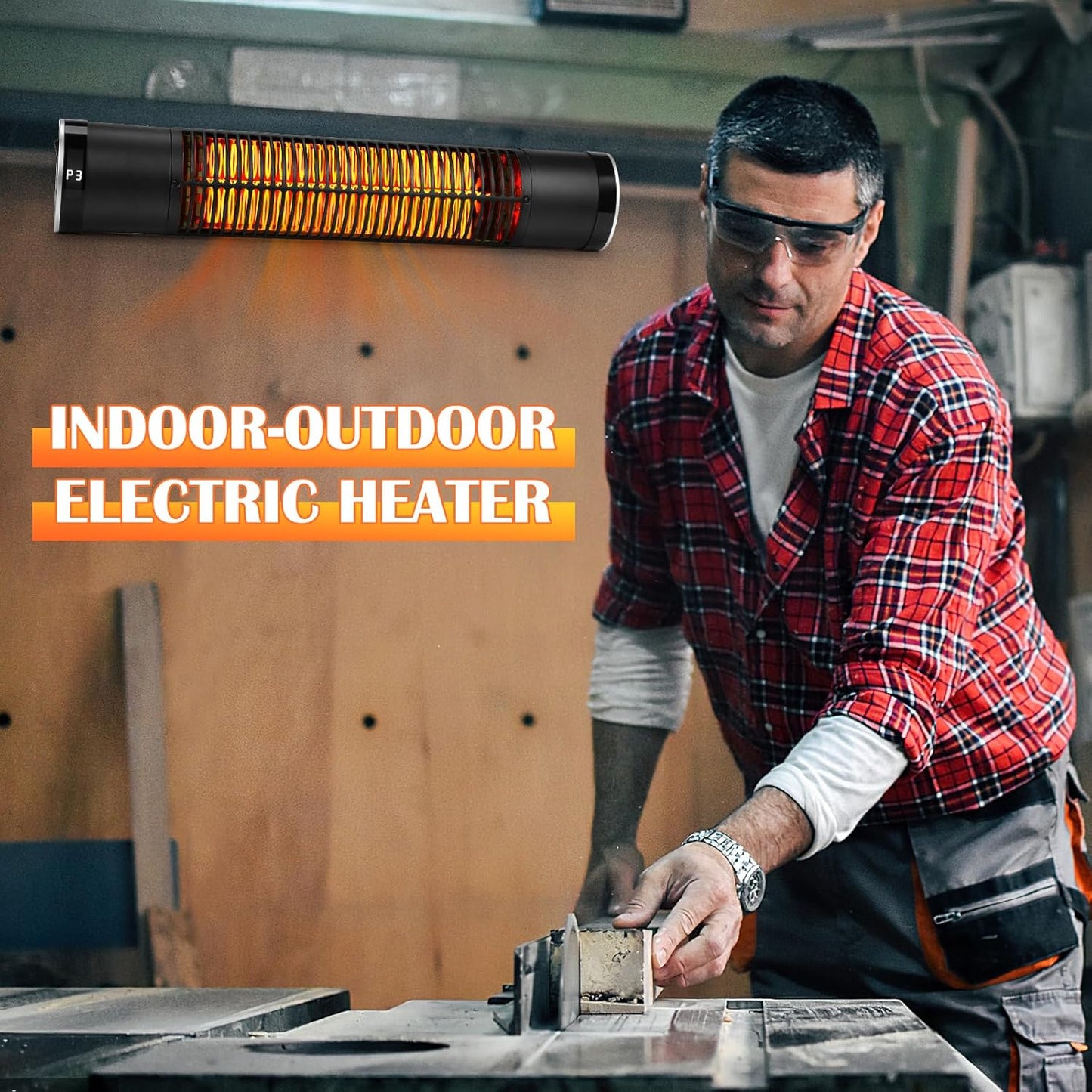 Electric Outdoor Heater, 1500W Patio Heater for Outdoor Use, Wall-Mounted Carbon Infrared Heater,With Remote, 3 Heat Levels, 8H Timers, Radiant Heater for Garage, Gazebos, Shop, Pack of 2