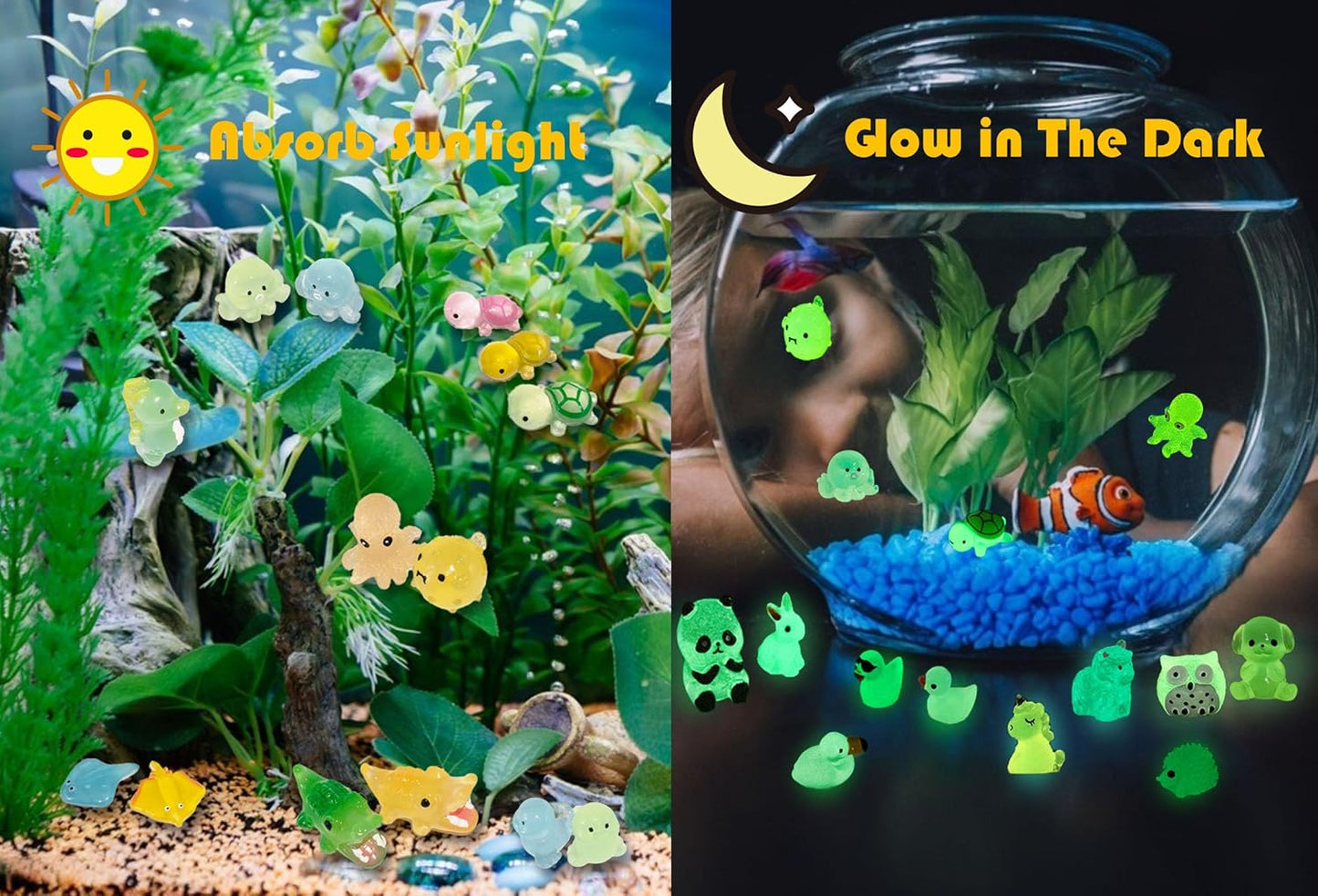 75 Pcs Luminous Mini Resin Animals Figurines Mini Ducks Glow in The Dark, Cute Dollhouse Miniatures for Fish Tank Decorations Aquarium Decorations Fairy Garden Accessories Miniatures Garden