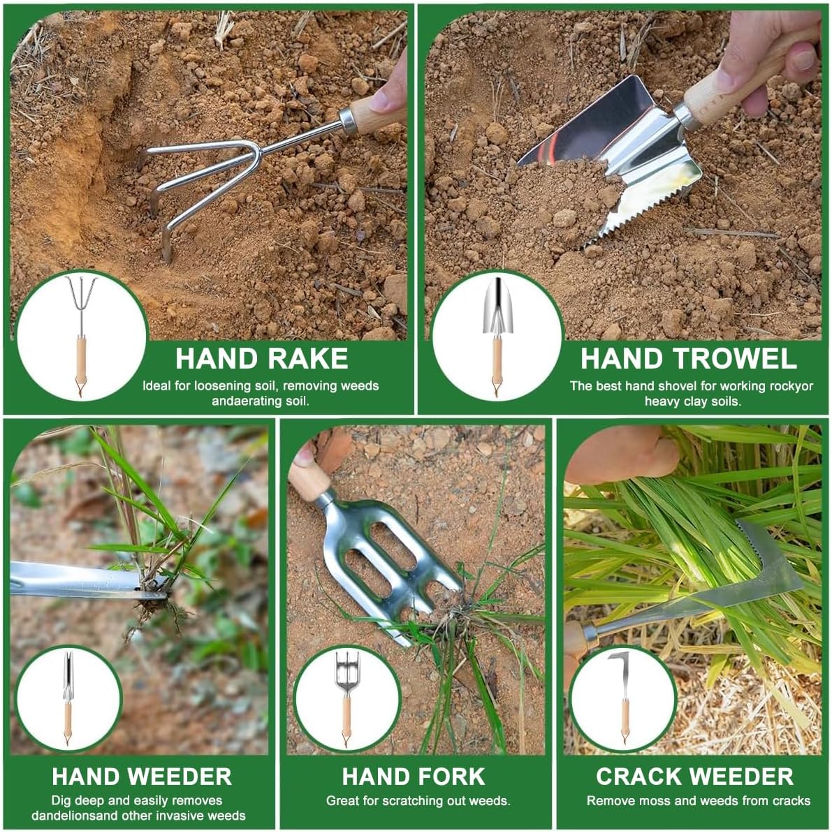 9-Piece Premium Gardening Tool Set for Women - Heavy Duty Stainless Steel Rust-Proof Tools with Fashion Storage Tote | Perfect Gardening Gifts for Mom, Mother's Day, Birthday & Outdoor (Green)