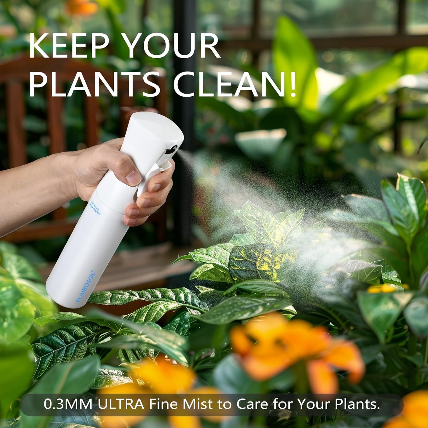 FLAIROSOL - The Original, Plant Mister Spray Bottle, 300ML Fine Mist Water Sprayer for Plants, Gardening, Cleaning,10.1oz (White Bottle - Blue Print)