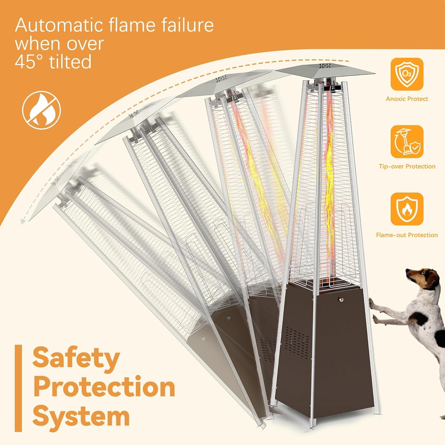 FOOWIN Patio Heater,48,000 BTU Outdoor Patio Heater with Wheels,Propane Patio Heater w/Waterproof Cover & Gloves,Quartz Glass Tube Pyramid Patio Heater for Outdoor Use,Party,Backyard,Garden,Bronze