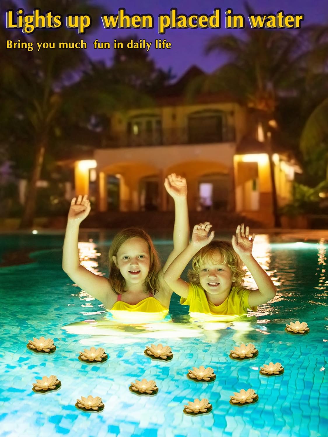 Hortsun 12 Pcs Floating Lotus Lights with Batteries Lily Pads Pool Flowers Diwali Pooja Decorations Floating Candles Decor for Pool Pond Outdoor Indoor(3.94 Inch,White)