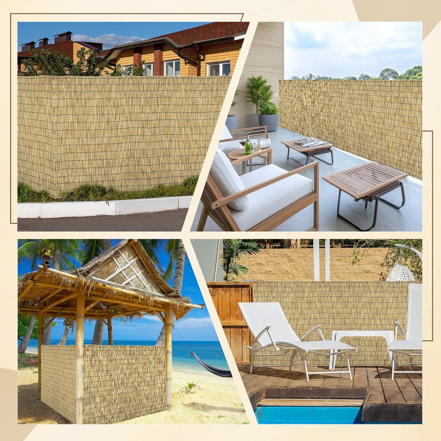 Natural 4FT X 16.4FT Reed Fencing Roll, Balcony Privacy Shade Reed Bamboo Fencing Garden Fence Border, Wind Block Sunshade Fence Screen for Outdoor Yard Patio Flower Bed Edge