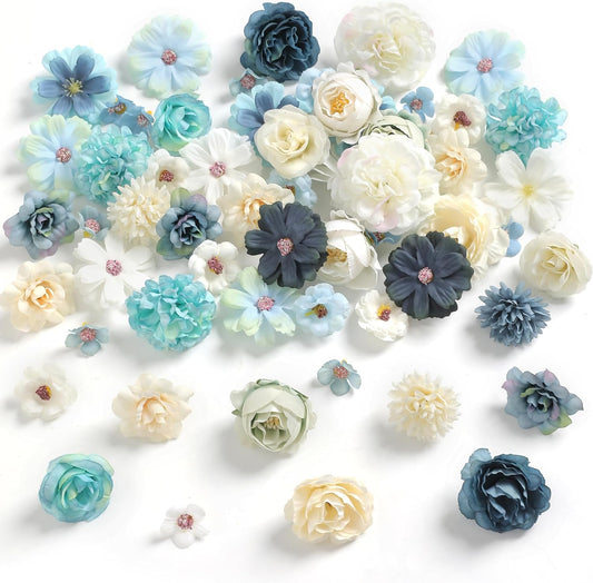 Faux Flower Heads Mini Blue White Artificial Flower Heads Fake Peony Daisy Rose Flowers Multicolor Small Silk Daisy Flower Heads for Craft Garland Wedding Party DIY Home Decoration,2-4 cm