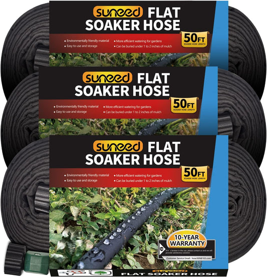 3 Pack Flat Soaker Hose 50 ft for Garden Beds, Cloth Soaker Hose 150 ft for Efficient & Effective Watering of Plants – Garden Soaking Drip Hoses Heavy Duty & Easy to Install (50FT 3Pack)