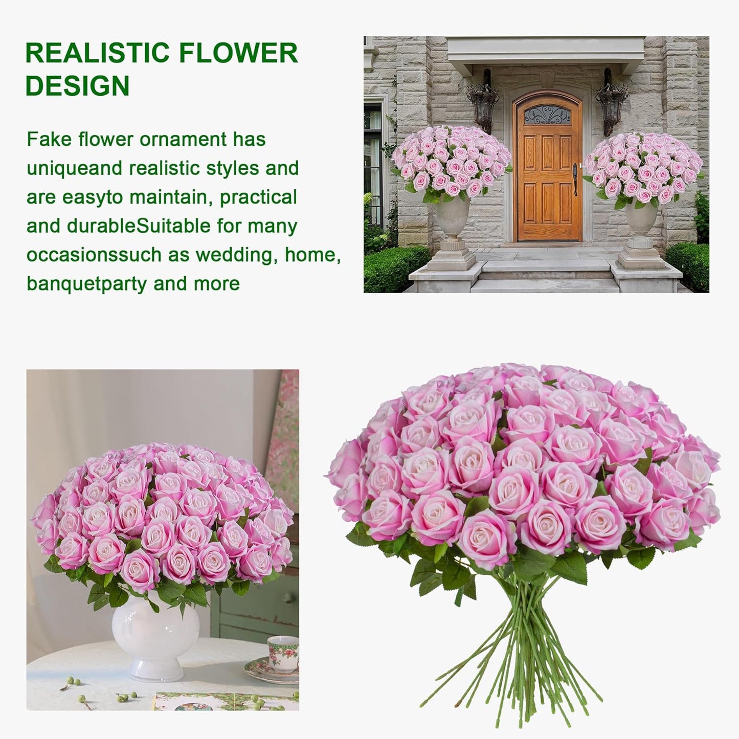 Uqueeten Fake Plants Roses Flowers Plastic Flowers Party Decoration for Home Gifts for Gf Roses Artificial Flowers for Vase Fake Plants Home Decor 19.6"(Deep Pink 50PCS)