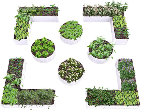 A ANLEOLIFE 8-Pack 4X4X1.5ft & 74x74x18in Deep Root Galvanized Raised Garden Beds Outdoor for Planting Vegetables Flowers Herb, Antique White