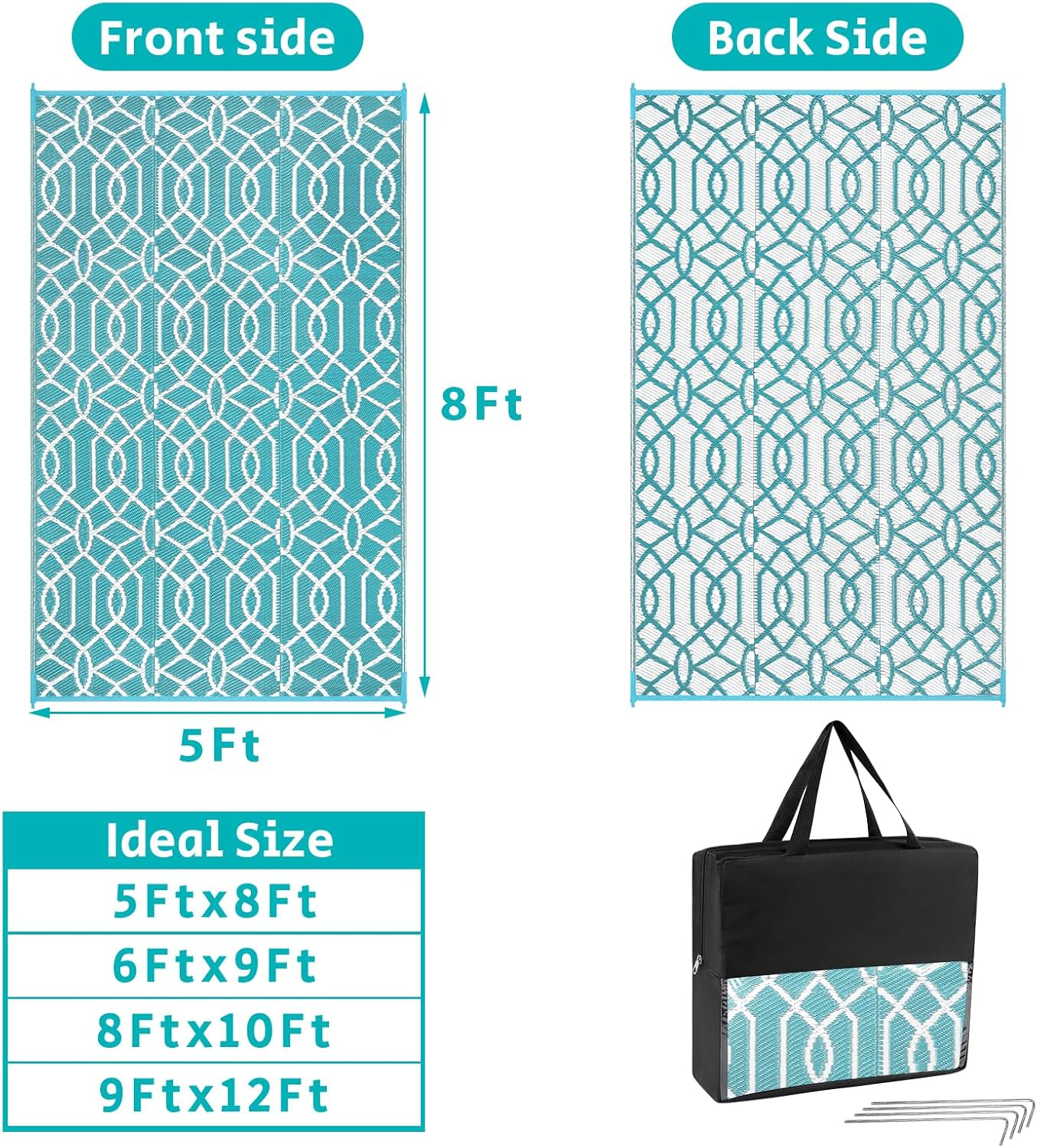 HEBE Outdoor Rug Waterproof 5x8, Reversible Plastic Straw Rug RV Camping Rug, Indoor Outdoor Patio Mat Clearance, Outside Carpet for Porch,Deck,Camper,Balcony,Backyard,Picnic