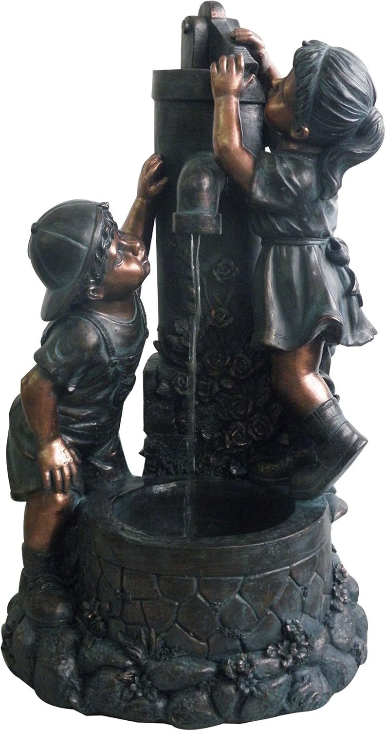 Go Yard Boy and Girl Water Outdoor Fountain