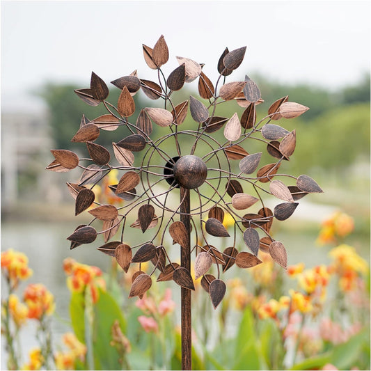 Yard Garden Wind Spinners - Large Wind Spinners Outdoor Metal, Kinetic Lawn Patio Wind Sculptures Windmill Decor (Copper Leaves, W23 x H84)