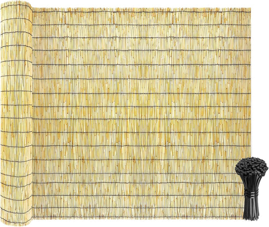 Natural Reed Fencing Rolls: Privacy Bamboo Fence 3/4/5/6ft High Roll Reed Screen, Decorative Bamboo Fencing for Outdoor Balcony Patio Garden Backyard,with Cable Zip Ties(Nature, 4x16.4ft)