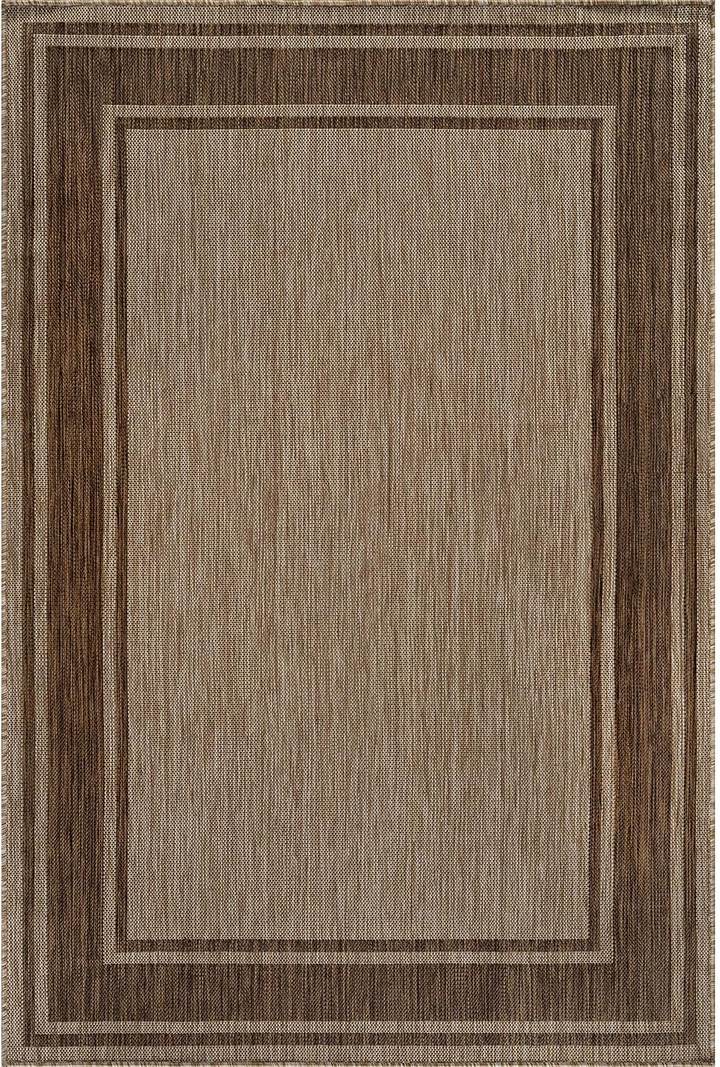 Beverly Rug Large Outdoor Rug 9x12 Modern Bordered Area Rugs for Indoor and Outdoor Patio Deck Porch Garden Waterproof Weather Sun Resistant Washable Outside Carpet (9 x 12 Jute)