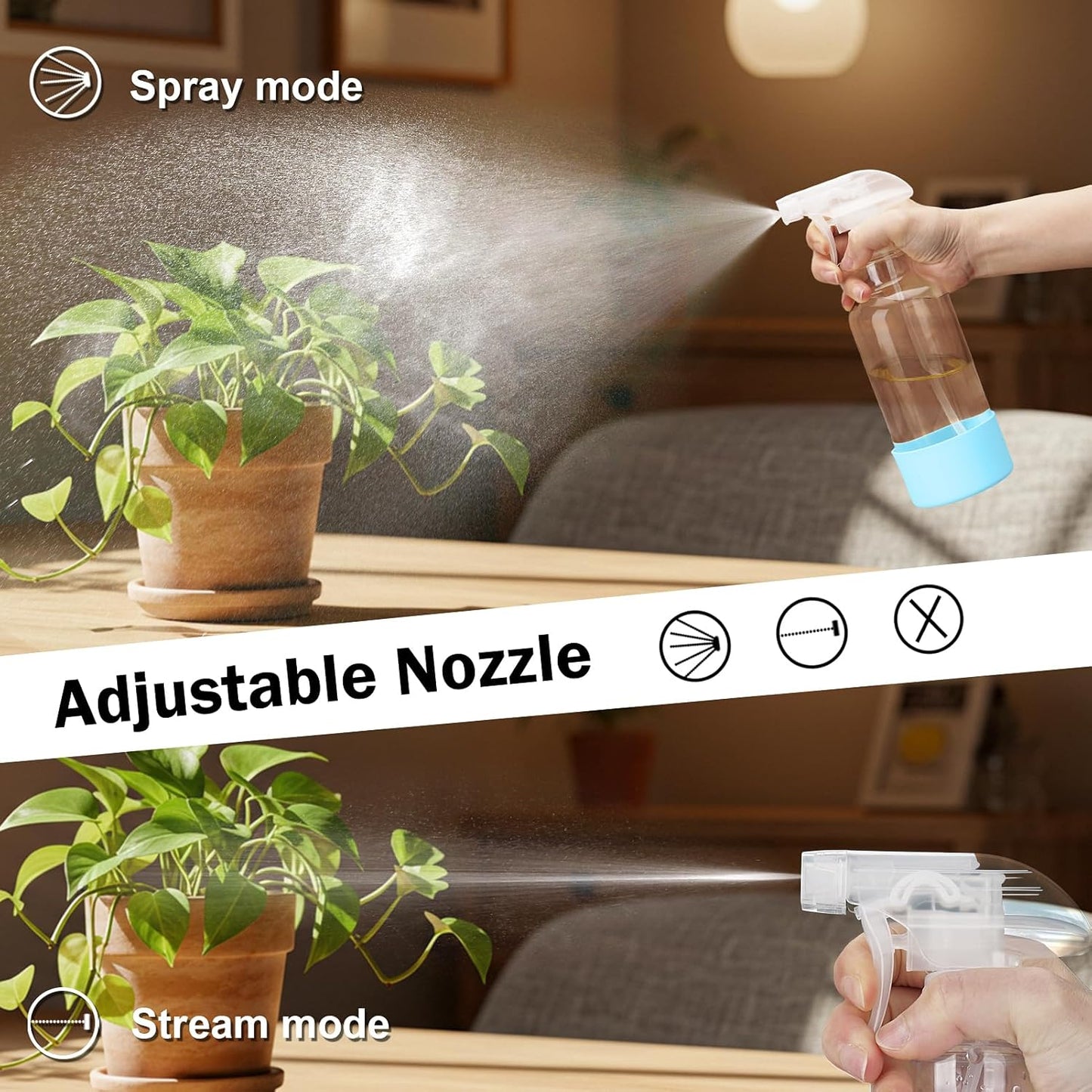 Glass Spray Bottles with Silicone Sleeve 16.9oz 2 Pack Empty Spray Bottle for Hair Mist/Stream Spraying for Cleaning Solutions, Plants, Essential Oils (clear-qblue&grey)