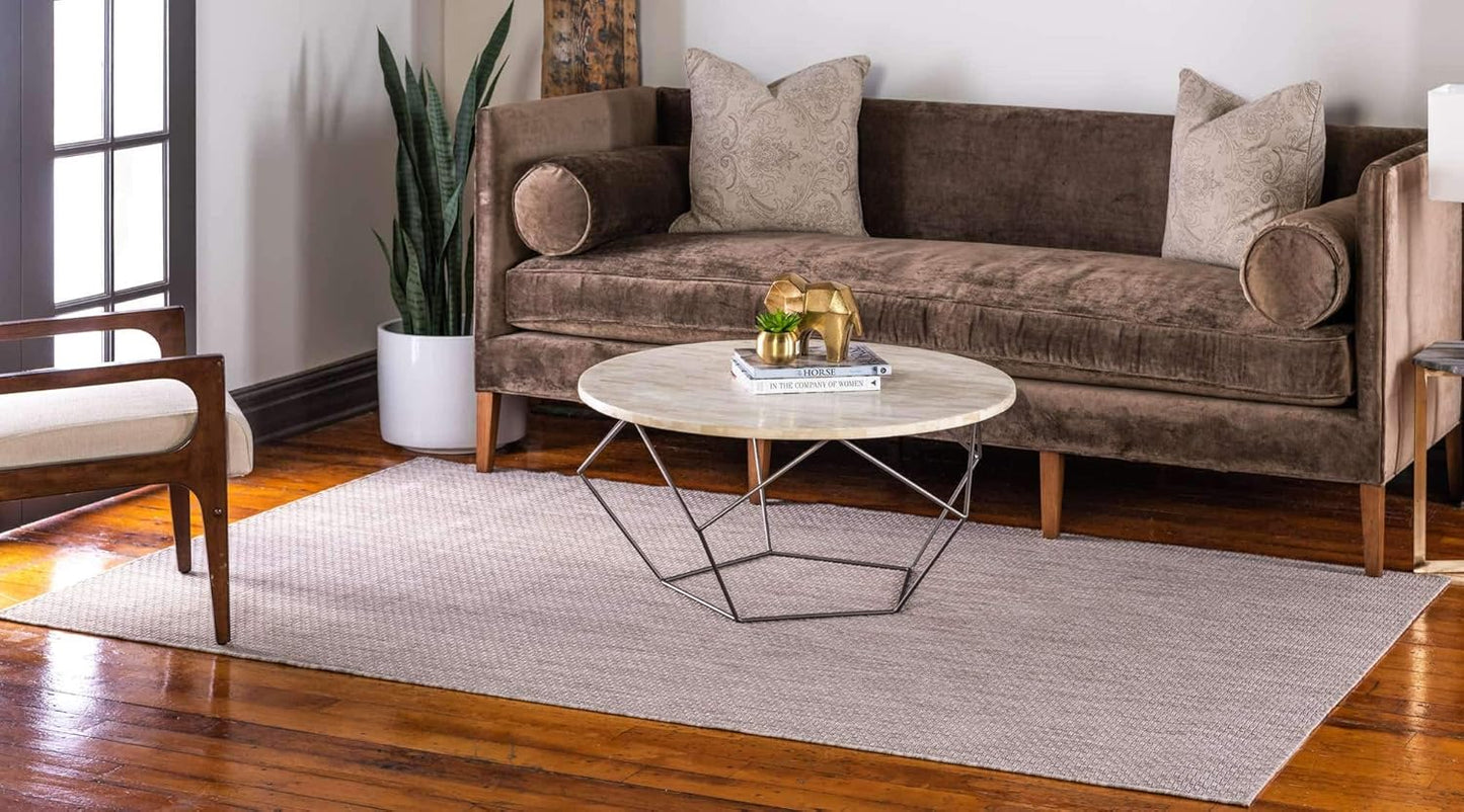 Unique Loom Collection Casual Transitional Solid Heathered Indoor/Outdoor Flatweave Area Rug (5' 1" x 8' Rectangle, Beige/Ivory)