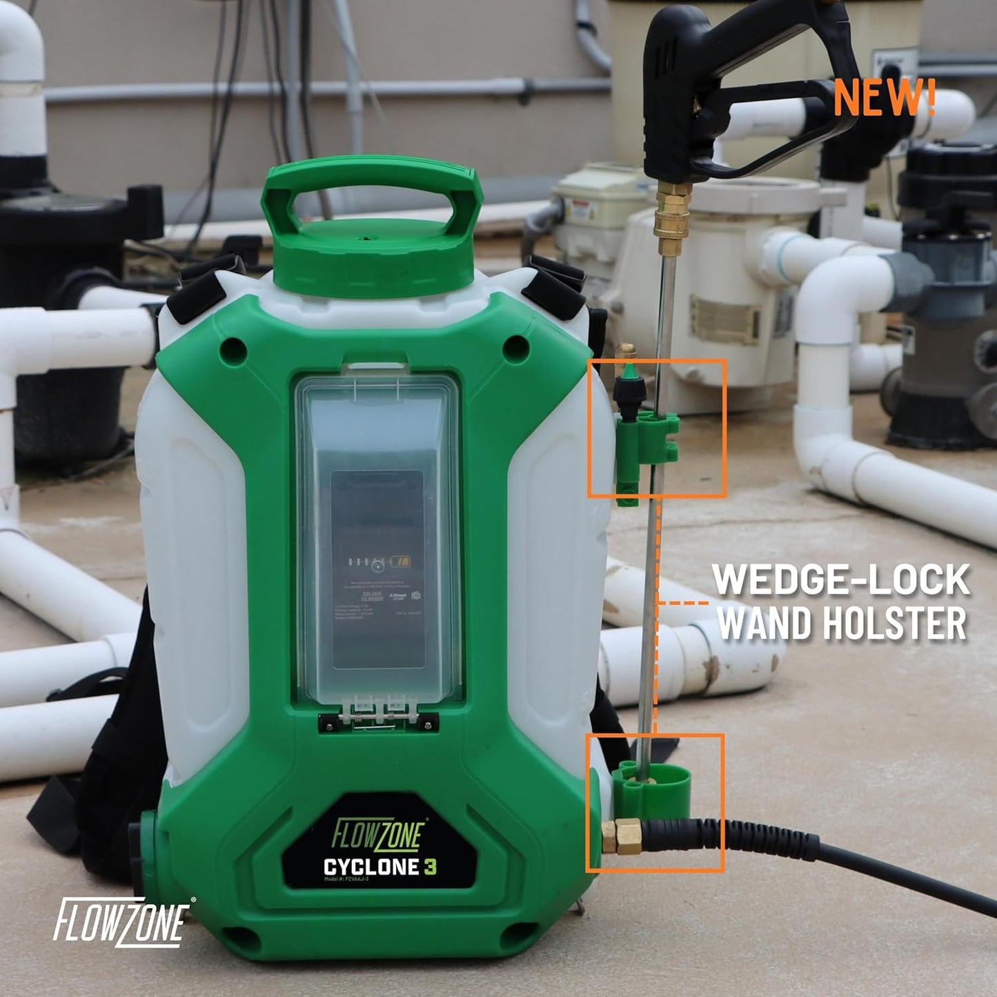 FlowZone Cyclone 3 Battery Powered Backpack Sprayer - Variable-Pressure 5-Position Electric Sprayer Compatible with FlowZone, De-Walt, Milwaukee, Makita, & Bosch Batteries (Battery Not Included)