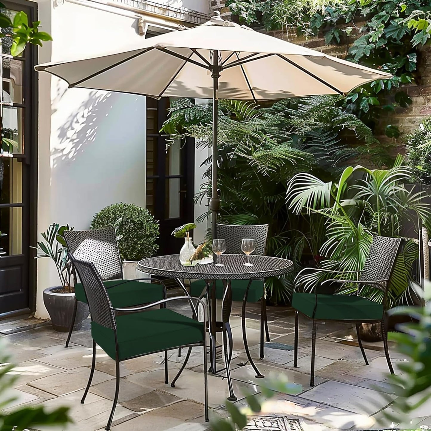 Favoyard Patio Chair Cushions 19 x 19 x 3 Inch Waterproof Outdoor Seat Cushions for Patio Furniture 3-Year Color Fastness Garden Sofa Couch Chair Pads with Handle & Adjustable Straps Set of 2, Green