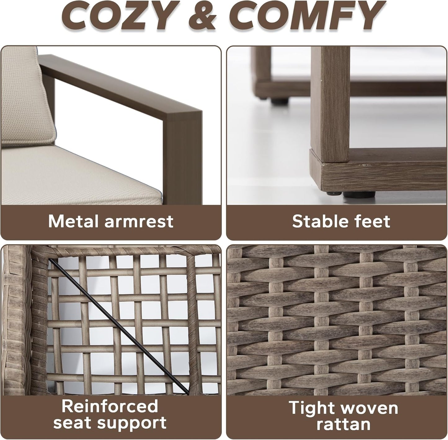 5 Pieces Metal Wicker Patio Furniture Set with 75" Sofa, Two Swivel Chairs and Two Ottomans, All Weather Rattan Outdoor Conversation Furniture with Washable Cushions for Porch, Beige