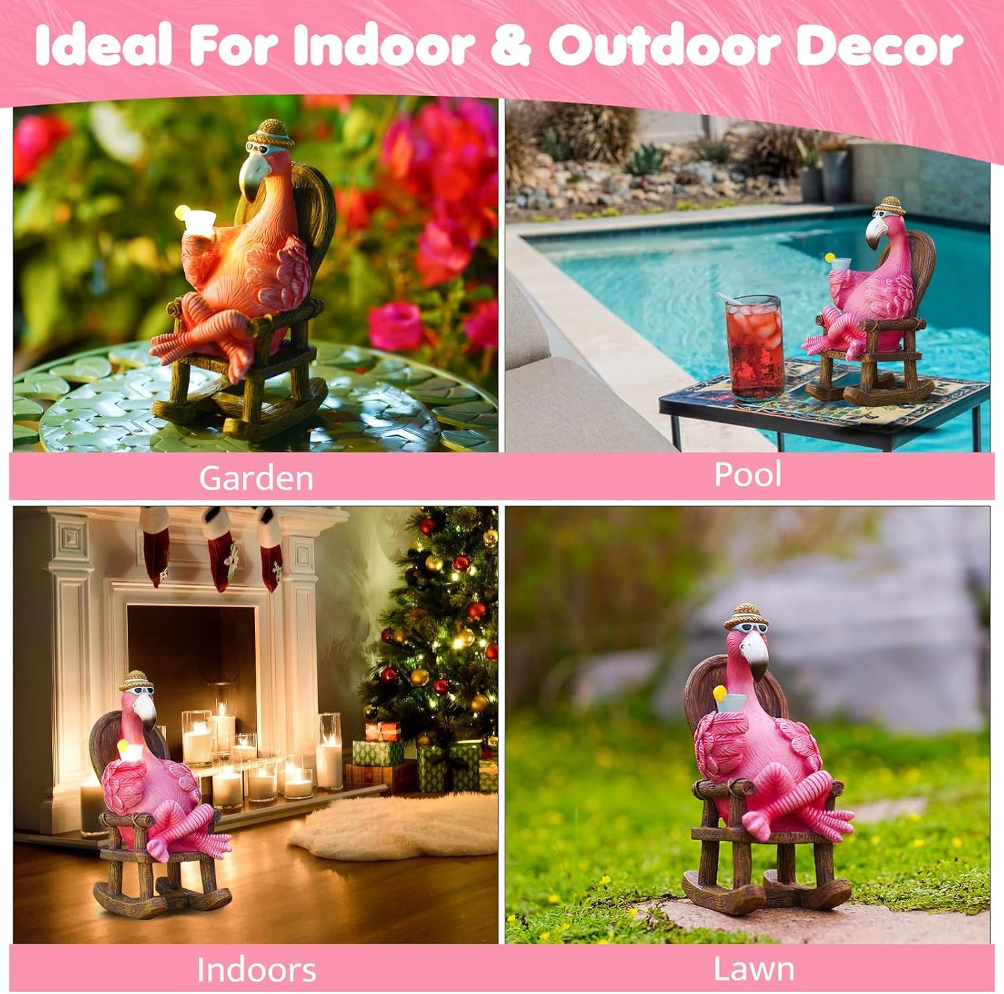 Solar Flamingo Statue for Outdoor Garden Decor - Resin Flamingo Fairy Garden Decor - Suitable for Home Desk Garden Lawn Patio Porch Decor, Unique Gifts for Mom Grandma (8.1 inch)