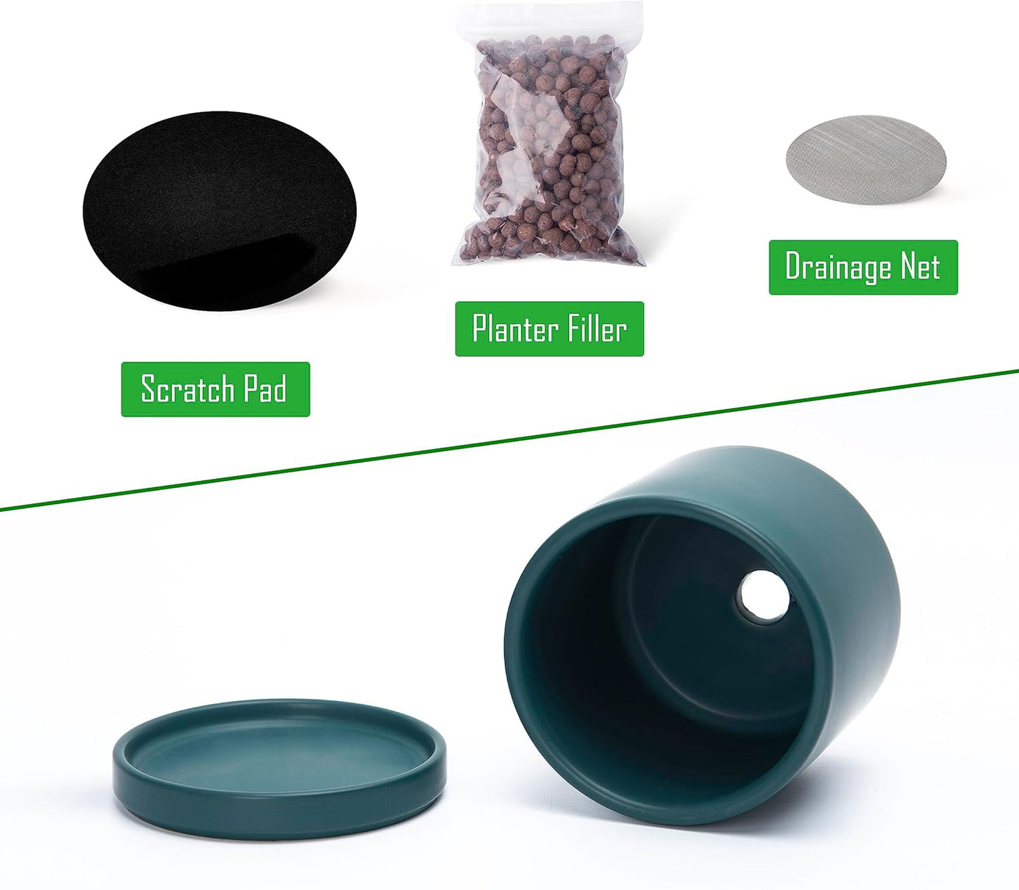 D'vine Dev Set of 4 Small Ceramic Plant Pots, 4.6 Inch Succulent Planter Pot for Plants with Drainage Hole and Saucer, Teal, 94-X-B-9