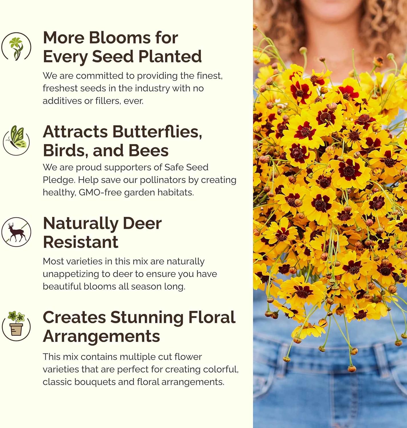 Eden Brothers All Annual Wildflower Mixed Seeds for Planting, 50 lb, 24,000,000+ Seeds with Sunflower, Indian Blanket | Attracts Pollinators, Plant in Spring or Fall, Zones 3, 4, 5, 6, 7, 8, 9, 10