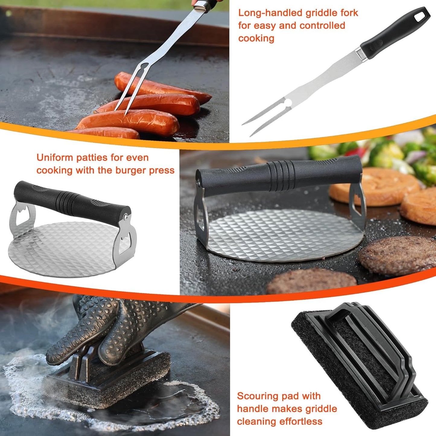 Griddle Accessories Kit, 39PCS Flat Top Grill Accessories Set, Griddle Accessories Set with Basting Cover, Spatula, Scraper, Burger Press, Tongs, Cleaning Kit
