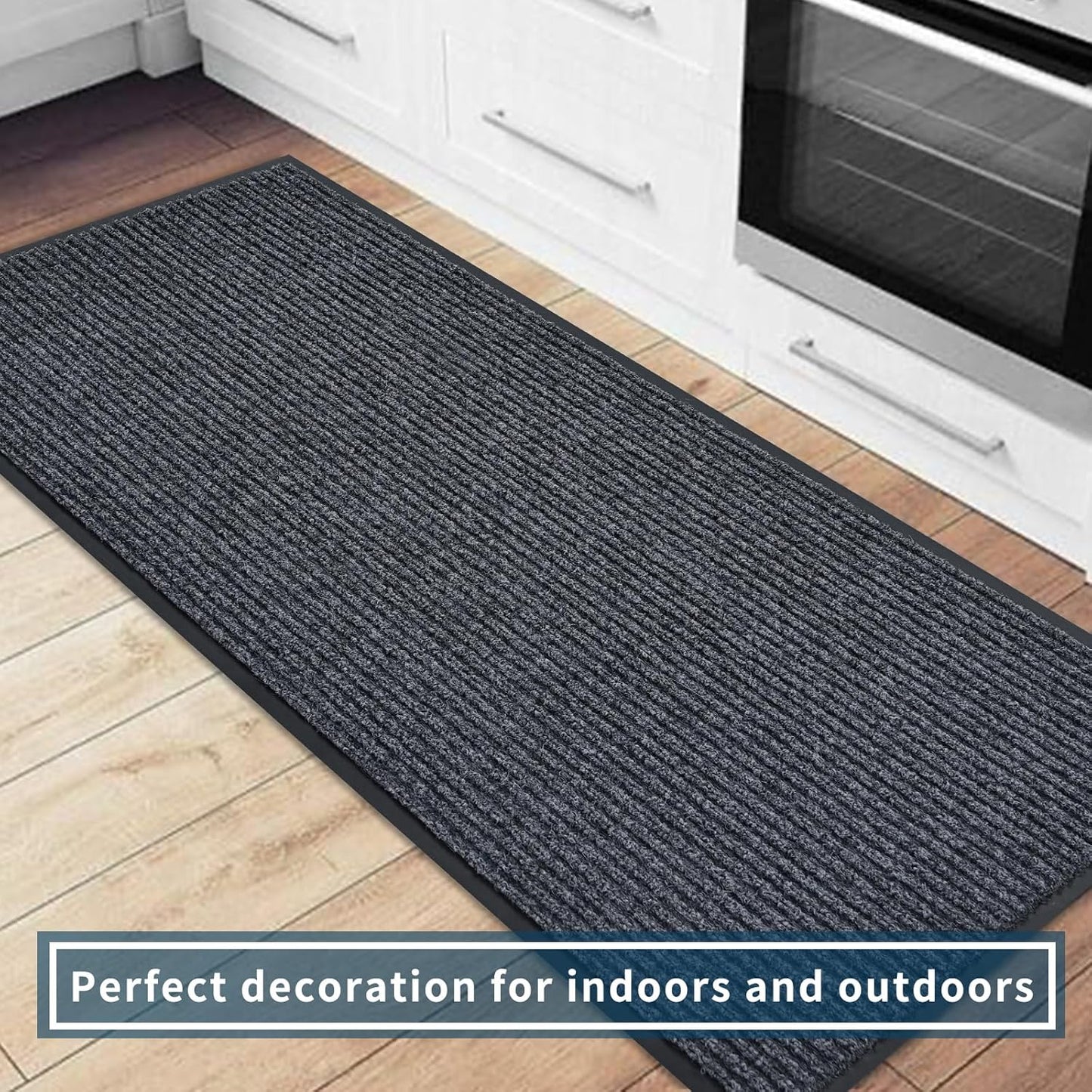 fani Heavy Duty Large Outdoor Indoor Entrance Black Doormat Waterproof Low Profile Entrance Rug Front Door Mat Patio Anti-Skid Rubber Back, 48x96 inch (Gray)