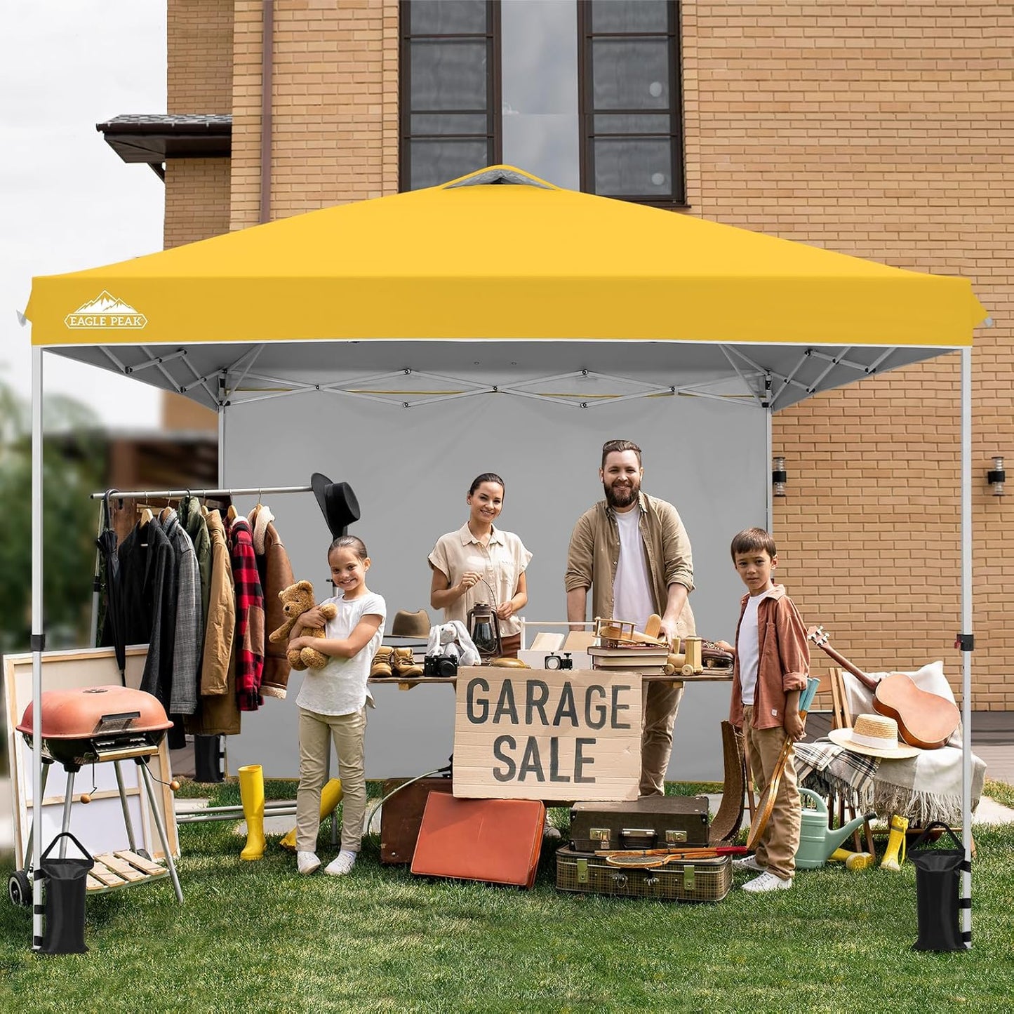 EAGLE PEAK Pop Up Canopy Tent with 1 Sidewall, Easy Setup Event Tent, Outdoor Sun Shade, Wheeled Carry Bag, Stakes and Guy Ropes, Instant Canopy 10x10, Yellow