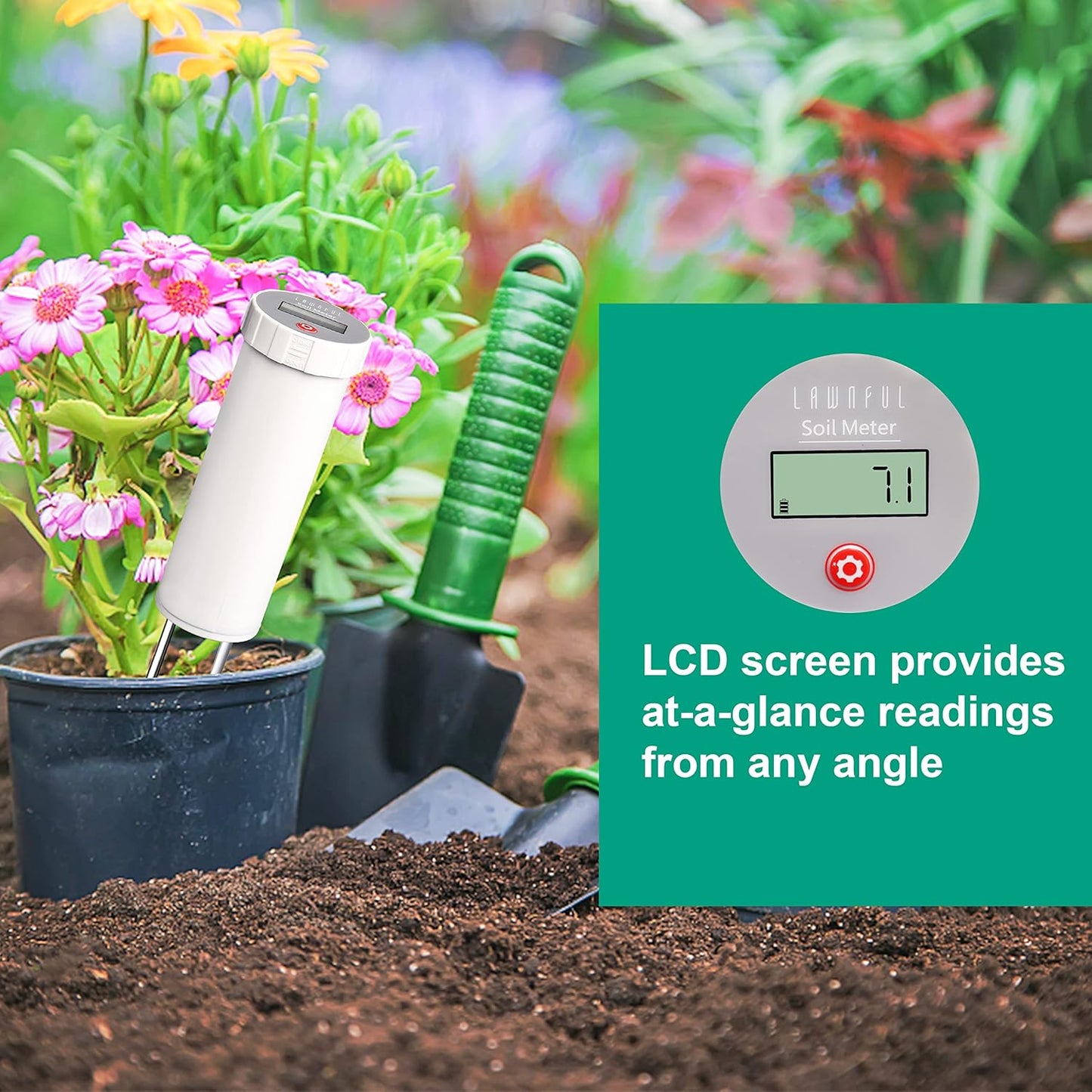 Digital Soil pH Meter, Industrial Grade Soil pH Tester with Calibration-Free LCD Display, High Accuracy Soil pH Pen, Soil pH Monitor for Garden, Lawn, Plant (White)