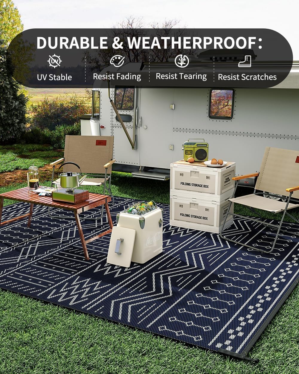 COCOER Outdoor Rug Carpet Waterproof 9x12 ft Patio Rug Mat Indoor Outdoor Area Rug for RV Camping Picnic Reversible Lightweight Plastic Straw Outside Rug for Patio Decor Decoration Boho Rug