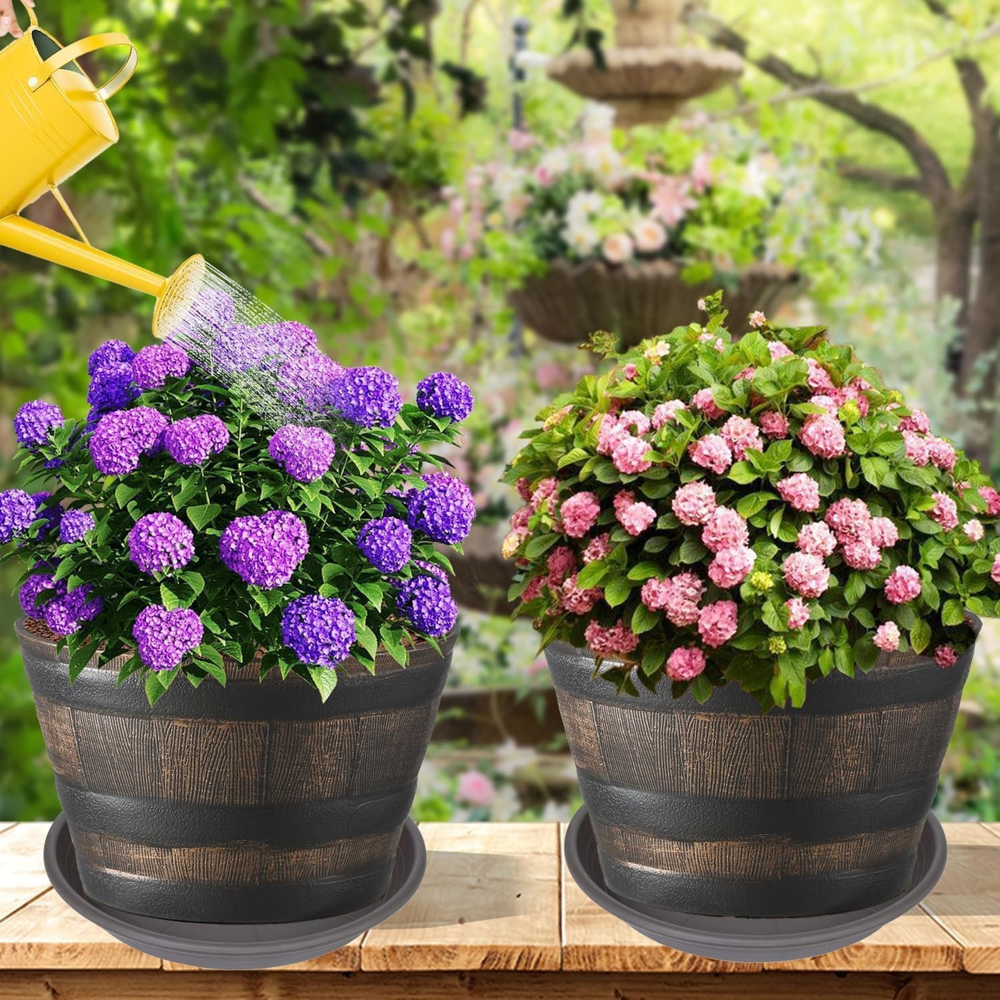 2 Pack of 19 inch Plant Saucer, Large Plant Tray, Heavy Sturdy Plant Drainage Tray for Indoors, Bird Bath Bowls, Sturdy 18 inch Plastic Pot Tray for Planter (Brown)