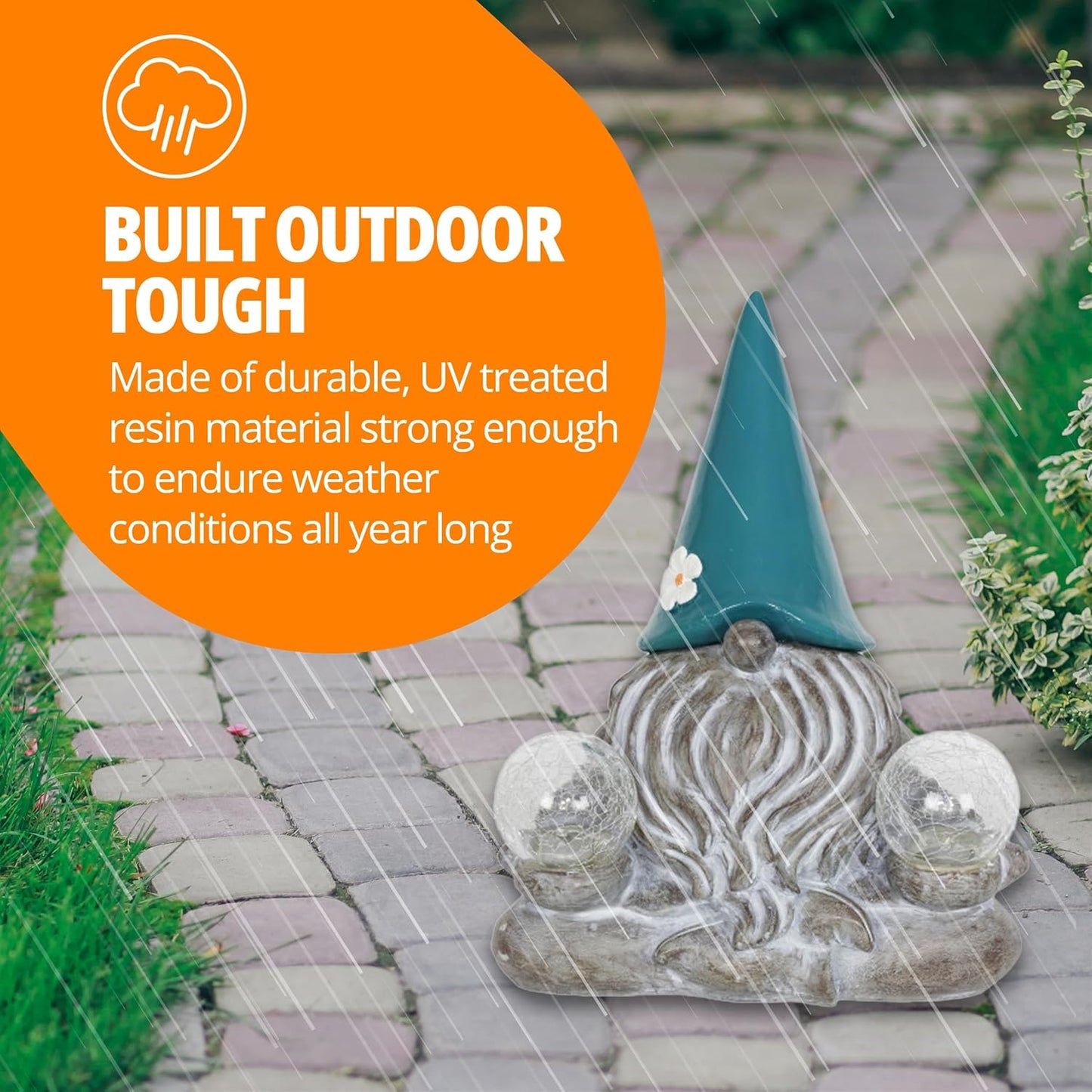 Exhart Garden Sculpture, Meditating Yoga Solar Garden Gnome Statue. LED Flower Hat with 2 Glass Crackle Balls, Outdoor Garden Decoration, 9 x 11.5 Inch