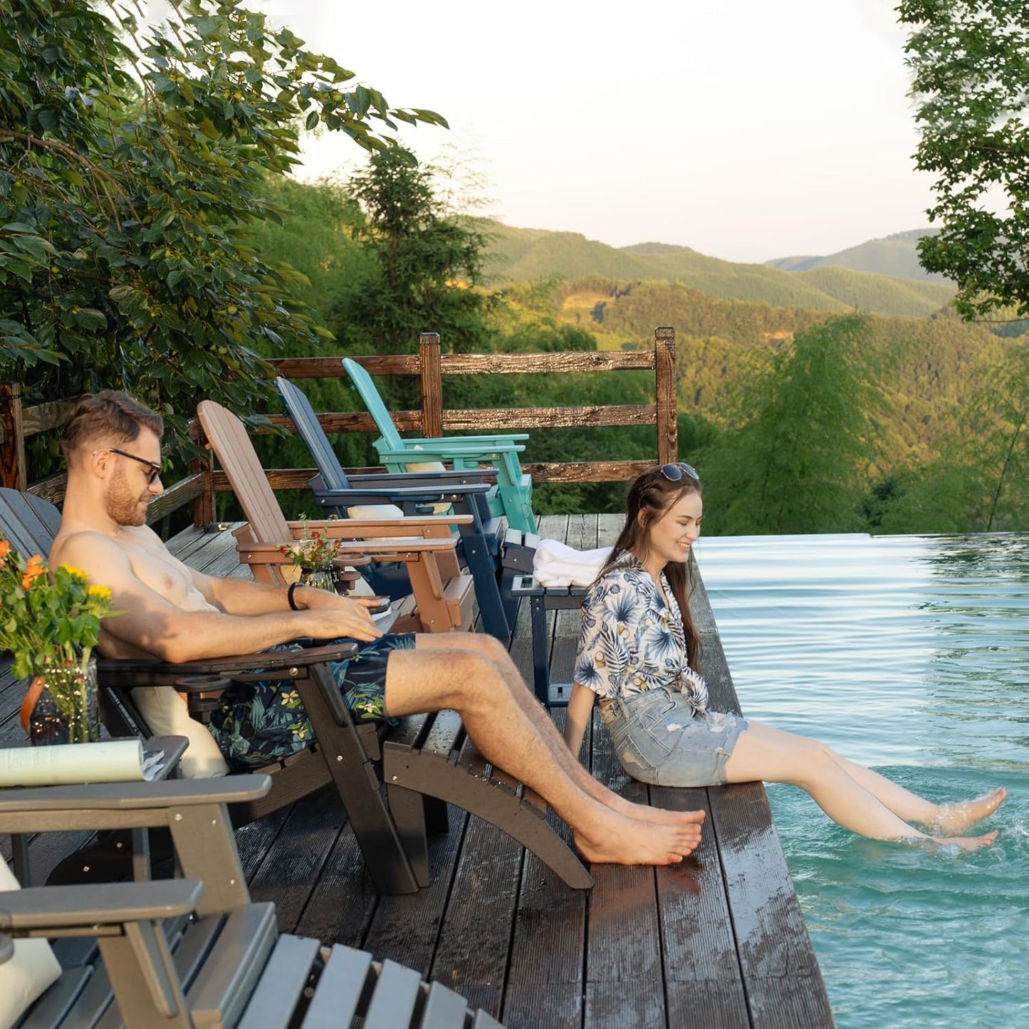 Folding Adirondack Chair - Extended Ergonomic Backrest, Cup Holder - Easy Assembly - Durable HDPE Plastic, Weather Resistant & Maintenance-Free - Lawn, Patio, Deck Supports 380lbs Green