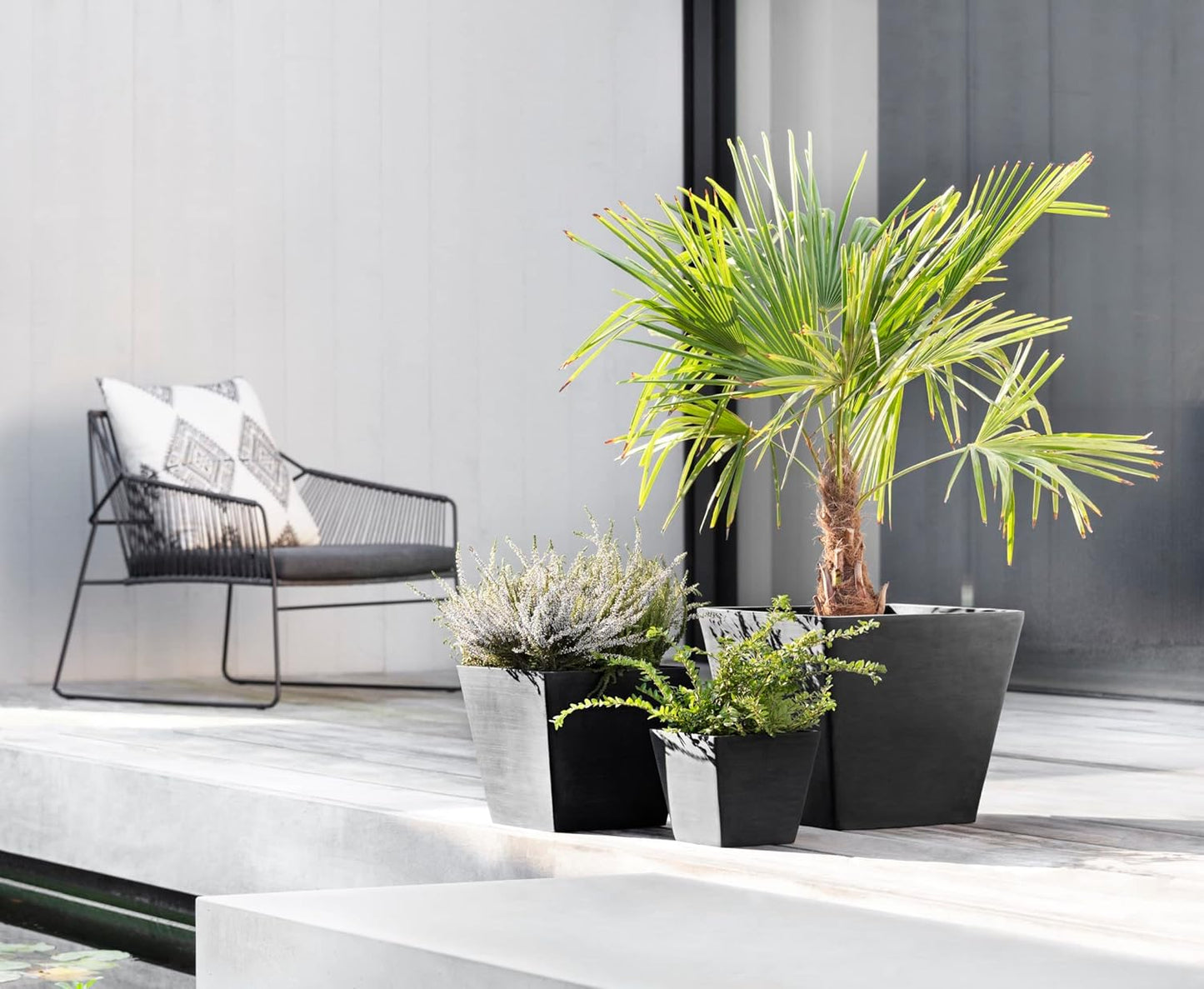 Ecopots Rotterdam Durable Modern Square Indoor/Outdoor Recycled-Based Composite Flower Planter, Dark Grey, 8"