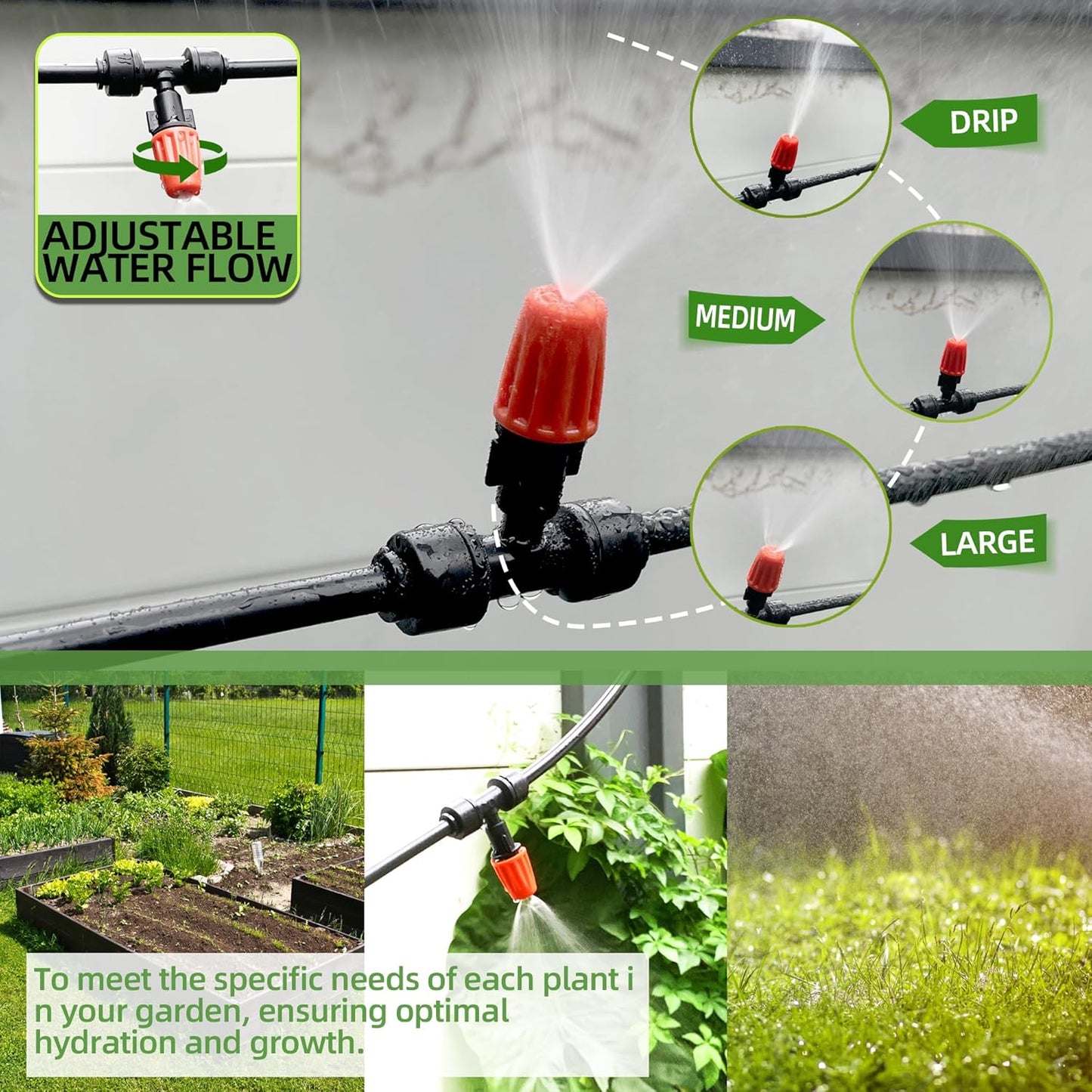 20PCS Push-to-Fit Drip Irrigation Micro Spray Emitters for 1/4 inch Irrigation Tubing, Three-Way Adjustable Atomizing Nozzle, Irrigation Dripper Sprinklers for Garden Greenhouse Agricultural