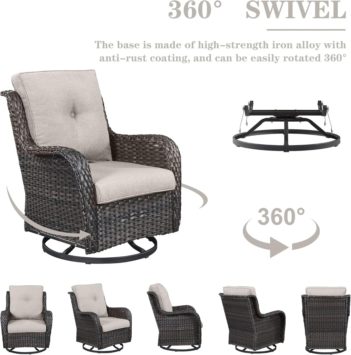 5 Piece Outdoor Patio Furniture Set - Outdoor Conversation Couch and Loveseat Glider Chair Furniture Set with Rattan Coffee Table for Deck Balcony Poolside Brown Wicker/Beige Cushions