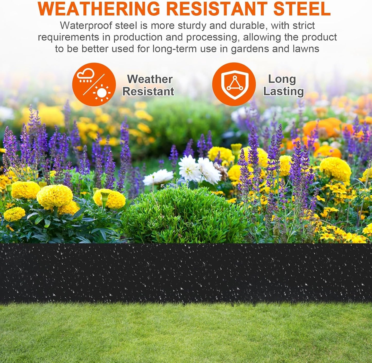 42" L X9.4 H Metal Landscape Edging, Heavy Duty Galvanized Steel Garden Edging,6 Pack Garden Edging Border for Lawn, Flower Bed, Yard (Black)