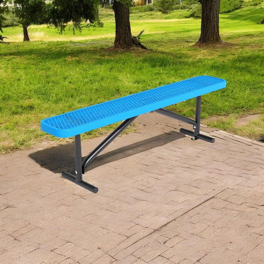 48" L Outdoor Steel Flat Bench, Heavy Duty Metal Park Bench for Outside, Expanded Metal, Commercial Benches Mesh Bench for Shopping Mall, Store, Lawn, Park, Patio, Deck, Garden (Blue, 6FT)