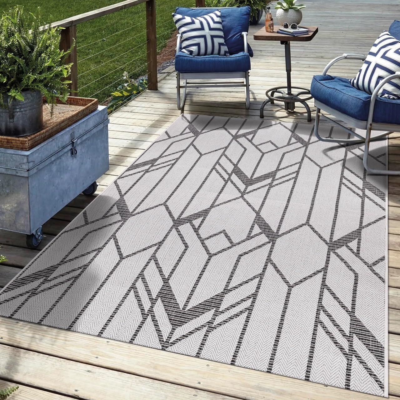 Keen Home Design Terrace Outdoor Area Rug - 5x8 Washable Indoor/Outdoor Rug for Patio, Kitchen, Balcony, Beach, Garden, Deck and Porch, Size: 5'3"x7'7"