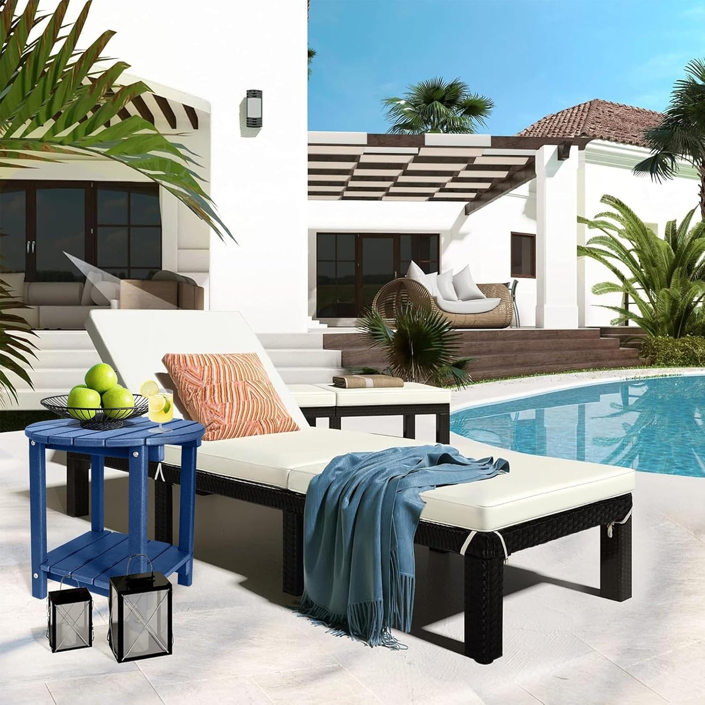 Adirondack Round Outdoor Side Table 2-Tier Storage Patio Side Table, HDPE End Tables for Backyard Pool Porch Garden Lawn (Blue)