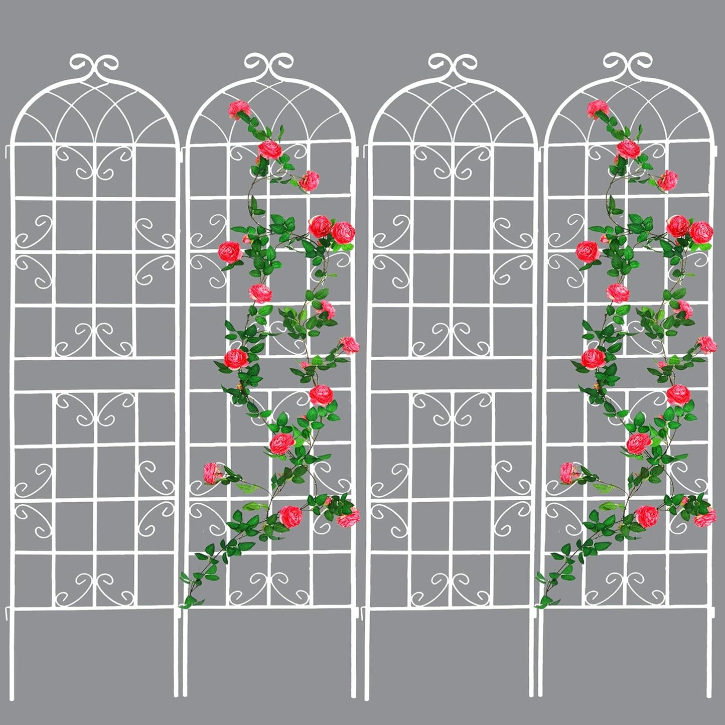 4 Pack Metal Garden Trellis 71" Fence Rustproof Garden Trellis for Climbing Plants Support Roses Flower Outdoor Lawn, Cream White
