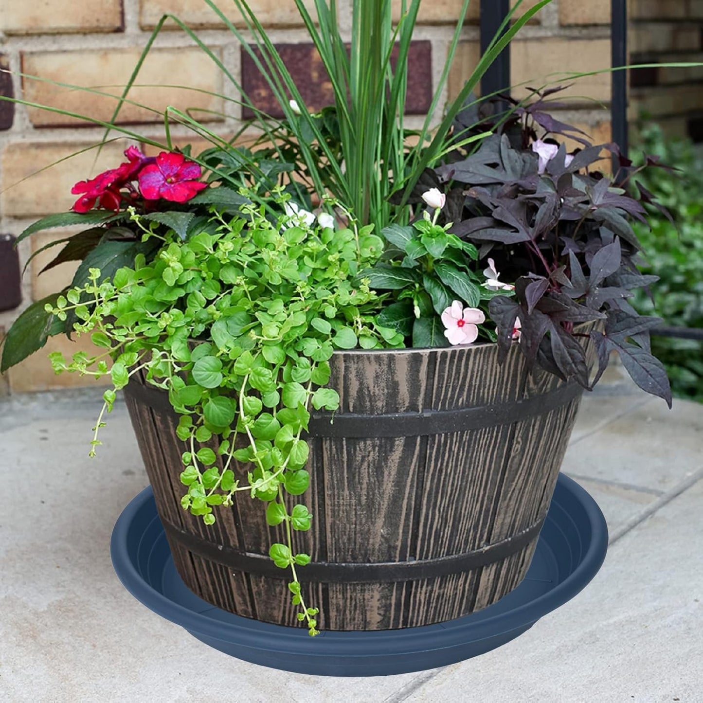 4 Pack of 16 inch Plant Saucer, Large Plant Tray, Heavy Sturdy Plant Drainage Tray for Indoors, Bird Bath Bowls, Sturdy Plastic Pot Tray for Planter (Blue)