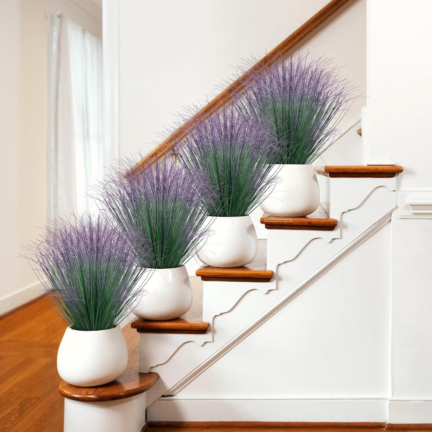 48Pcs Artificial Grass Plants, Faux Shrubs Wheat Grass, Artificial Tall Grass Fake Plants for Outdoor Decor,Artificial Greenery Stems Weed for Room Indoor Home Decor（Green Purple Tail）