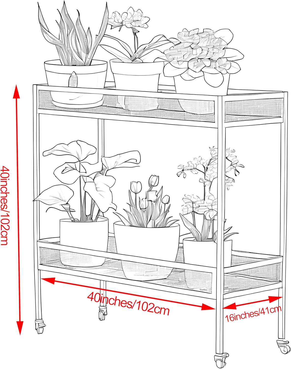 2-Tier Metal Plant Stand - Indoor/Outdoor Aluminum Shelf with Universal Wheel - Aesthetic Display Rack for Multiple Plants - Ideal for Lawn, Garden, Balcony, and Patio