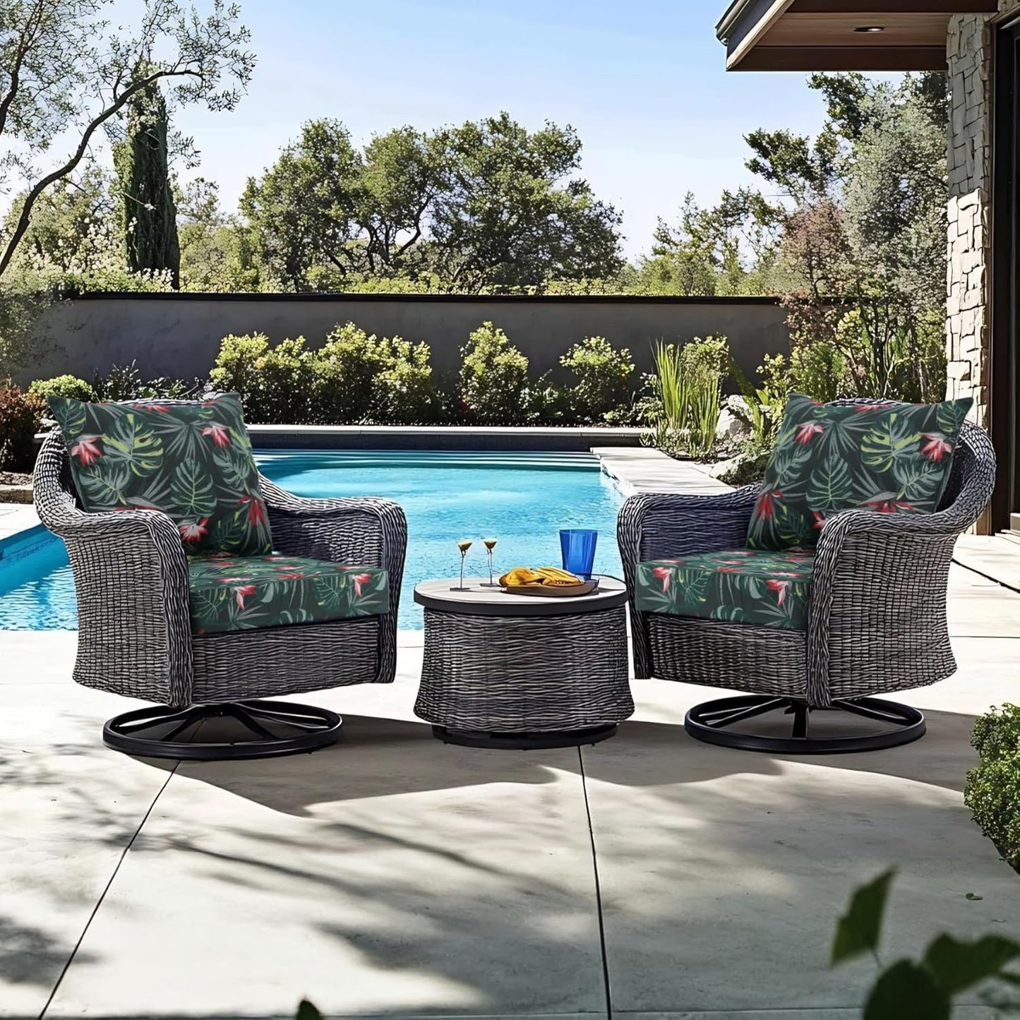 Favoyard Outdoor Seat Cushion 22 x 22 x 3 in Waterproof Pattern Fade Resistant Cover Removable Patio Furniture Cushions Deep Seat & Back Cushion Set with Adjustable Straps for Patio Chair Sofa Couch