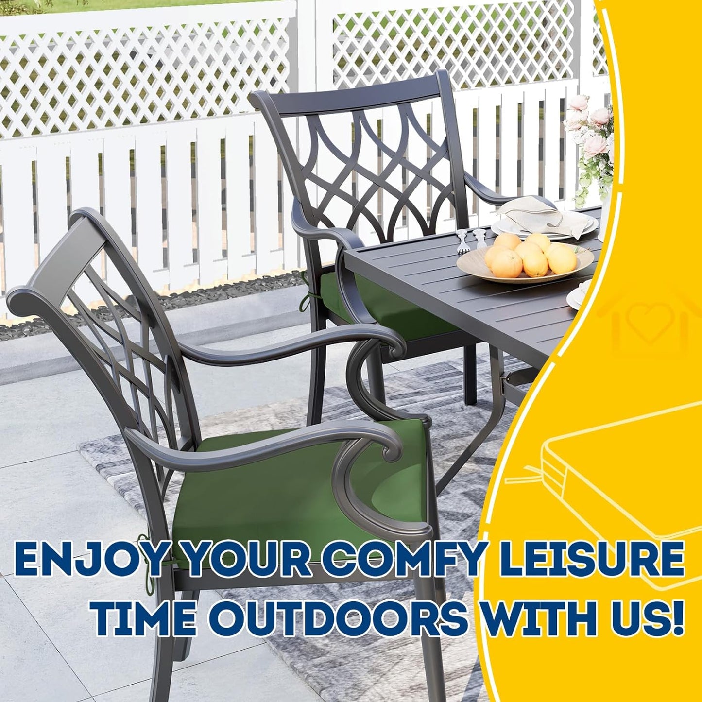 AAAAAcessories Outdoor Seat Cushions for Chairs, Waterproof, Fade-Resistant Patio Furniture Replacement Cushions, 20" x 20" x 3", Set of 2, Dark Moss Green