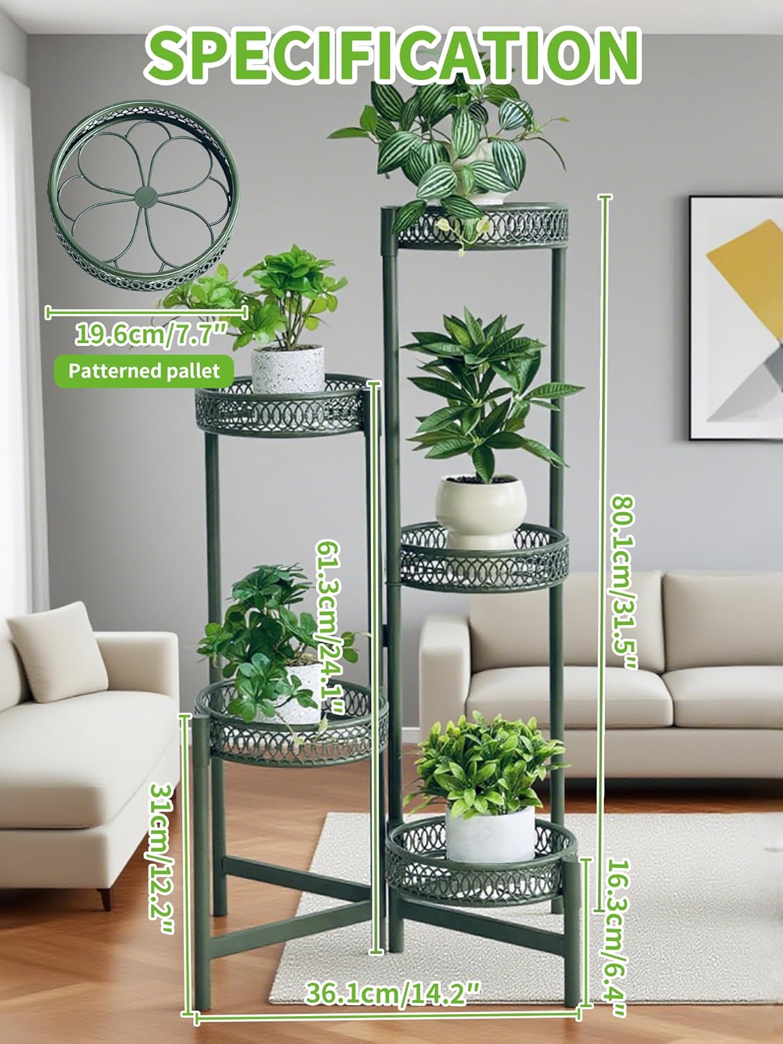 5-Tier Metal Plant Stand Indoor Outdoor, Corner Tall Plant Shelf for Multiple Plants, Foldable Plant Stand, Heavy Duty Flower Stand Holder for House Living Room Balcony Garden Patio -GreenFlower