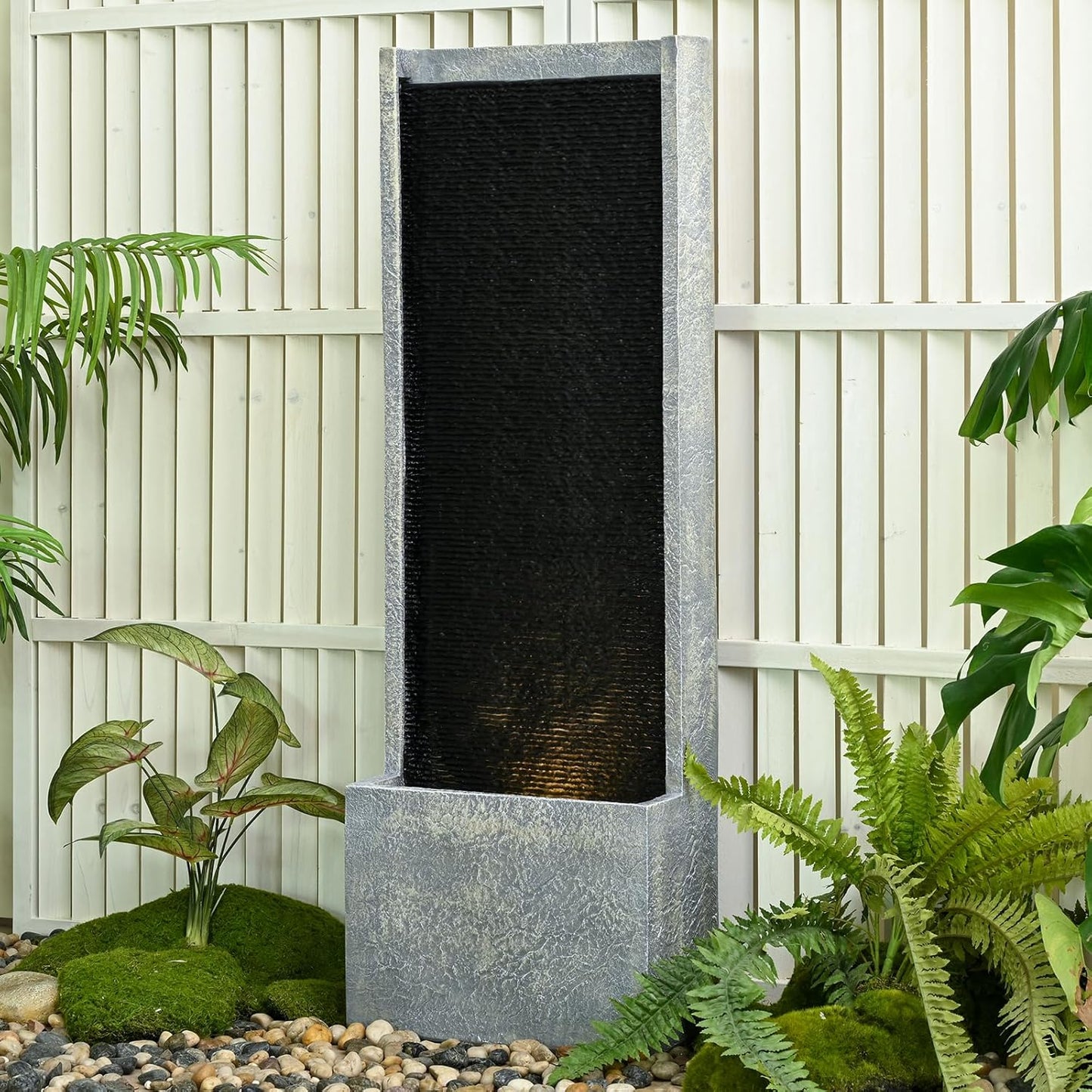 50" Outdoor Fountains and Waterfalls LED - Patio Water Fountains for Outdoor Gardens Backyards Lawns Balconies Landscaping and Outdoor Living Spaces