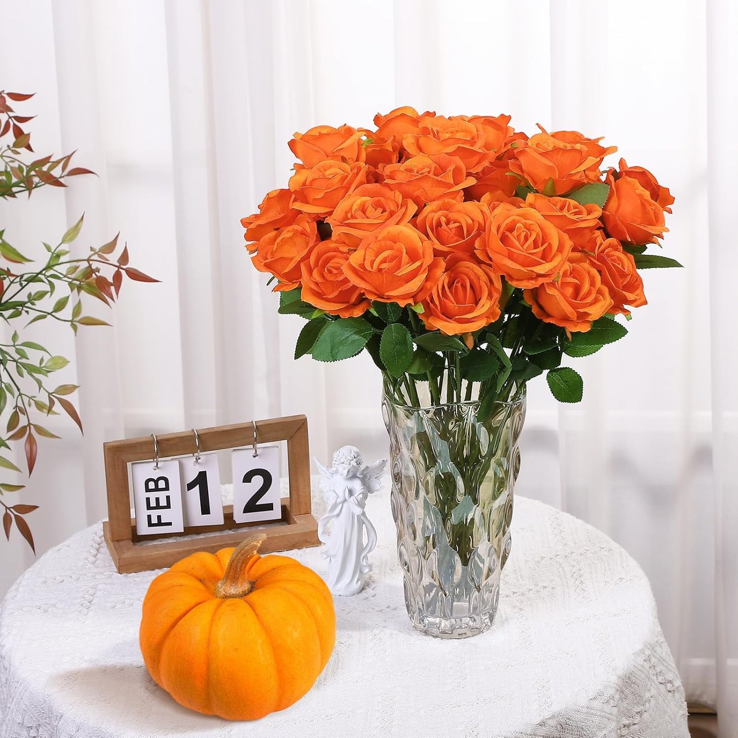 36 Pcs Orange Artificial Roses with Long Stems, Fake Silk Rose Artificial Flowers Bulk for Bridal Wedding Bouquet Centerpiece Ball Arrangement Party Decor